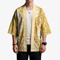 Gold Puakenikeni and Maile Lei Kimono Hawaiian Style Tribal Tapa Double Strand Lei LT9 - Polynesian Pride