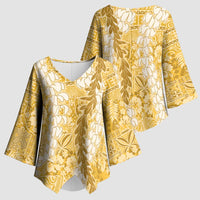 Gold Puakenikeni and Maile Lei Kimono Sleeve Blouse Hawaiian Style Tribal Tapa Double Strand Lei LT9 - Polynesian Pride