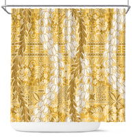 Gold Puakenikeni and Maile Lei Shower Curtain Hawaiian Style Tribal Tapa Double Strand Lei LT9 Gold - Polynesian Pride
