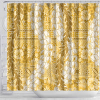 Gold Puakenikeni and Maile Lei Shower Curtain Hawaiian Style Tribal Tapa Double Strand Lei LT9 - Polynesian Pride