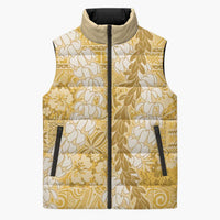 Gold Puakenikeni and Maile Lei Sleeveless Puffer Jacket Hawaiian Style Tribal Tapa Double Strand Lei LT9 Unisex Gold - Polynesian Pride