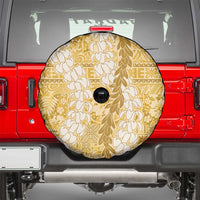 Gold Puakenikeni and Maile Lei Spare Tire Cover Hawaiian Style Tribal Tapa Double Strand Lei LT9 - Polynesian Pride