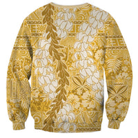 Gold Puakenikeni and Maile Lei Sweatshirt Hawaiian Style Tribal Tapa Double Strand Lei LT9 - Polynesian Pride