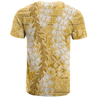 Gold Puakenikeni and Maile Lei T Shirt Hawaiian Style Tribal Tapa Double Strand Lei LT9 - Polynesian Pride