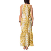 Gold Puakenikeni and Maile Lei Tank Maxi Dress Hawaiian Style Tribal Tapa Double Strand Lei LT9 - Polynesian Pride