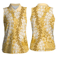 Gold Puakenikeni and Maile Lei Women Sleeveless Polo Shirt Hawaiian Style Tribal Tapa Double Strand Lei LT9 - Polynesian Pride