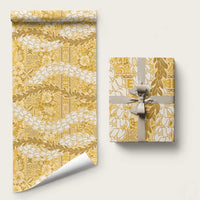 Gold Puakenikeni and Maile Lei Wrapping Paper Hawaiian Style Tribal Tapa Double Strand Lei LT9 58" × 23" Gold - Polynesian Pride