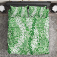 Green Puakenikeni and Maile Lei Bedding Set Hawaiian Style Tribal Tapa Double Strand Lei LT9 Green - Polynesian Pride