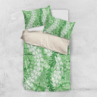Green Puakenikeni and Maile Lei Bedding Set Hawaiian Style Tribal Tapa Double Strand Lei LT9 US Twin 172cm x 218cm Green - Polynesian Pride