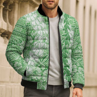 Green Puakenikeni and Maile Lei Bomber Puffer Jacket Hawaiian Style Tribal Tapa Double Strand Lei LT9 - Polynesian Pride
