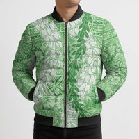 Green Puakenikeni and Maile Lei Bomber Puffer Jacket Hawaiian Style Tribal Tapa Double Strand Lei LT9 - Polynesian Pride