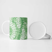 Green Puakenikeni and Maile Lei Ceramic Mug Hawaiian Style Tribal Tapa Double Strand Lei LT9 - Polynesian Pride