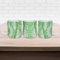 Green Puakenikeni and Maile Lei Ceramic Mug Hawaiian Style Tribal Tapa Double Strand Lei LT9 - Polynesian Pride