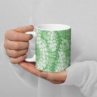 Green Puakenikeni and Maile Lei Ceramic Mug Hawaiian Style Tribal Tapa Double Strand Lei LT9 - Polynesian Pride