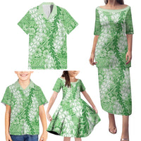 Green Puakenikeni and Maile Lei Family Matching Puletasi and Hawaiian Shirt Hawaiian Style Tribal Tapa Double Strand Lei LT9 - Polynesian Pride