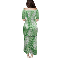 Green Puakenikeni and Maile Lei Family Matching Puletasi and Hawaiian Shirt Hawaiian Style Tribal Tapa Double Strand Lei LT9 - Polynesian Pride