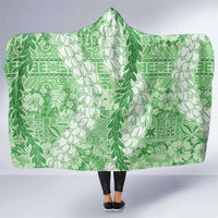 Green Puakenikeni and Maile Lei Hooded Blanket Hawaiian Style Tribal Tapa Double Strand Lei LT9 One Size Green - Polynesian Pride