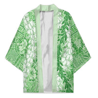 Green Puakenikeni and Maile Lei Kimono Hawaiian Style Tribal Tapa Double Strand Lei LT9 Unisex Green - Polynesian Pride