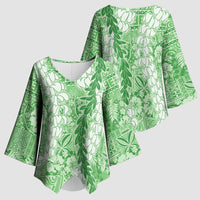 Green Puakenikeni and Maile Lei Kimono Sleeve Blouse Hawaiian Style Tribal Tapa Double Strand Lei LT9 - Polynesian Pride