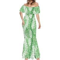 Green Puakenikeni and Maile Lei Mermaid Dress Hawaiian Style Tribal Tapa Double Strand Lei LT9 - Polynesian Pride