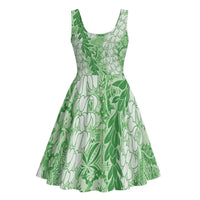 Green Puakenikeni and Maile Lei Midi Dress Hawaiian Style Tribal Tapa Double Strand Lei LT9 - Polynesian Pride