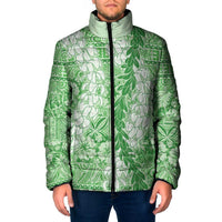 Green Puakenikeni and Maile Lei Padded Jacket Hawaiian Style Tribal Tapa Double Strand Lei LT9 Men Green - Polynesian Pride