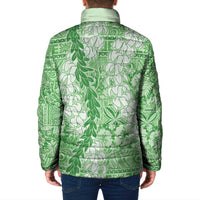 Green Puakenikeni and Maile Lei Padded Jacket Hawaiian Style Tribal Tapa Double Strand Lei LT9 - Polynesian Pride
