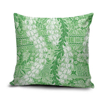 Green Puakenikeni and Maile Lei Pillow Cover Hawaiian Style Tribal Tapa Double Strand Lei LT9 Green - Polynesian Pride