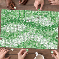 Green Puakenikeni and Maile Lei Puzzle Hawaiian Style Tribal Tapa Double Strand Lei LT9 - Polynesian Pride