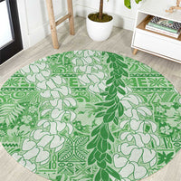 Green Puakenikeni and Maile Lei Round Carpet Hawaiian Style Tribal Tapa Double Strand Lei LT9 Green - Polynesian Pride