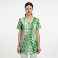 Green Puakenikeni and Maile Lei Scrub Top Hawaiian Style Tribal Tapa Double Strand Lei LT9 - Polynesian Pride