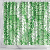 Green Puakenikeni and Maile Lei Shower Curtain Hawaiian Style Tribal Tapa Double Strand Lei LT9 - Polynesian Pride