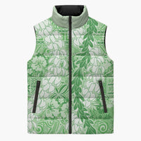 Green Puakenikeni and Maile Lei Sleeveless Puffer Jacket Hawaiian Style Tribal Tapa Double Strand Lei LT9 Unisex Green - Polynesian Pride