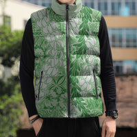 Green Puakenikeni and Maile Lei Sleeveless Puffer Jacket Hawaiian Style Tribal Tapa Double Strand Lei LT9 - Polynesian Pride