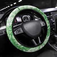 Green Puakenikeni and Maile Lei Steering Wheel Cover Hawaiian Style Tribal Tapa Double Strand Lei LT9 Universal Fit Green - Polynesian Pride