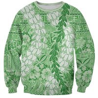 Green Puakenikeni and Maile Lei Sweatshirt Hawaiian Style Tribal Tapa Double Strand Lei LT9 Unisex Green - Polynesian Pride