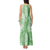 Green Puakenikeni and Maile Lei Tank Maxi Dress Hawaiian Style Tribal Tapa Double Strand Lei LT9 - Polynesian Pride