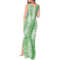 Green Puakenikeni and Maile Lei Tank Maxi Dress Hawaiian Style Tribal Tapa Double Strand Lei LT9 - Polynesian Pride