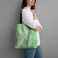 Green Puakenikeni and Maile Lei Tote Bag Hawaiian Style Tribal Tapa Double Strand Lei LT9 - Polynesian Pride
