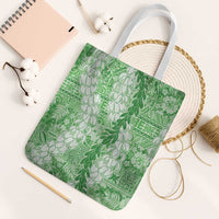 Green Puakenikeni and Maile Lei Tote Bag Hawaiian Style Tribal Tapa Double Strand Lei LT9 White Strap One Size Green - Polynesian Pride