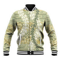 Vintage Puakenikeni and Maile Lei Baseball Jacket Hawaiian Style Tribal Tapa Double Strand Lei LT9 Unisex Vintage - Polynesian Pride