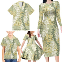 Vintage Puakenikeni and Maile Lei Family Matching Long Sleeve Bodycon Dress and Hawaiian Shirt Hawaiian Style Tribal Tapa Double Strand Lei LT9 - Polynesian Pride