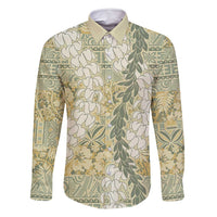 Vintage Puakenikeni and Maile Lei Family Matching Long Sleeve Bodycon Dress and Hawaiian Shirt Hawaiian Style Tribal Tapa Double Strand Lei LT9 Dad's Shirt - Long Sleeve Vintage - Polynesian Pride
