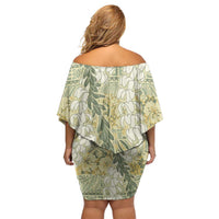 Vintage Puakenikeni and Maile Lei Family Matching Off Shoulder Short Dress and Hawaiian Shirt Hawaiian Style Tribal Tapa Double Strand Lei LT9 - Polynesian Pride