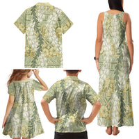 Vintage Puakenikeni and Maile Lei Family Matching Tank Maxi Dress and Hawaiian Shirt Hawaiian Style Tribal Tapa Double Strand Lei LT9 - Polynesian Pride