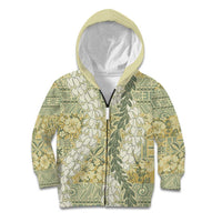 Vintage Puakenikeni and Maile Lei Kid Hoodie Hawaiian Style Tribal Tapa Double Strand Lei LT9 Zip Hoodie Vintage - Polynesian Pride