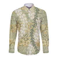 Vintage Puakenikeni and Maile Lei Long Sleeve Button Shirt Hawaiian Style Tribal Tapa Double Strand Lei LT9 Unisex Vintage - Polynesian Pride