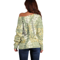 Vintage Puakenikeni and Maile Lei Off Shoulder Sweater Hawaiian Style Tribal Tapa Double Strand Lei LT9 - Polynesian Pride