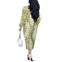 Vintage Puakenikeni and Maile Lei Off The Shoulder Long Sleeve Dress Hawaiian Style Tribal Tapa Double Strand Lei LT9 - Polynesian Pride