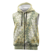 Vintage Puakenikeni and Maile Lei Sleeveless Zip Hoodie Hawaiian Style Tribal Tapa Double Strand Lei LT9 Vintage - Polynesian Pride